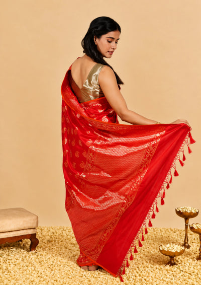 Crimson Banarasi Silk Saree