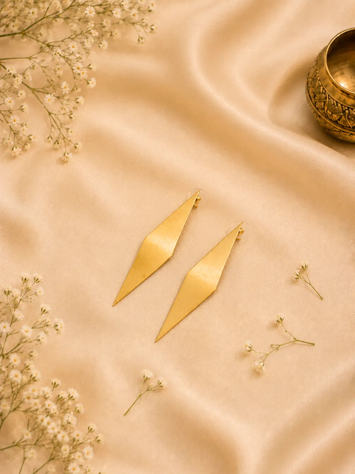 Diamond Leaf Brass Earrings