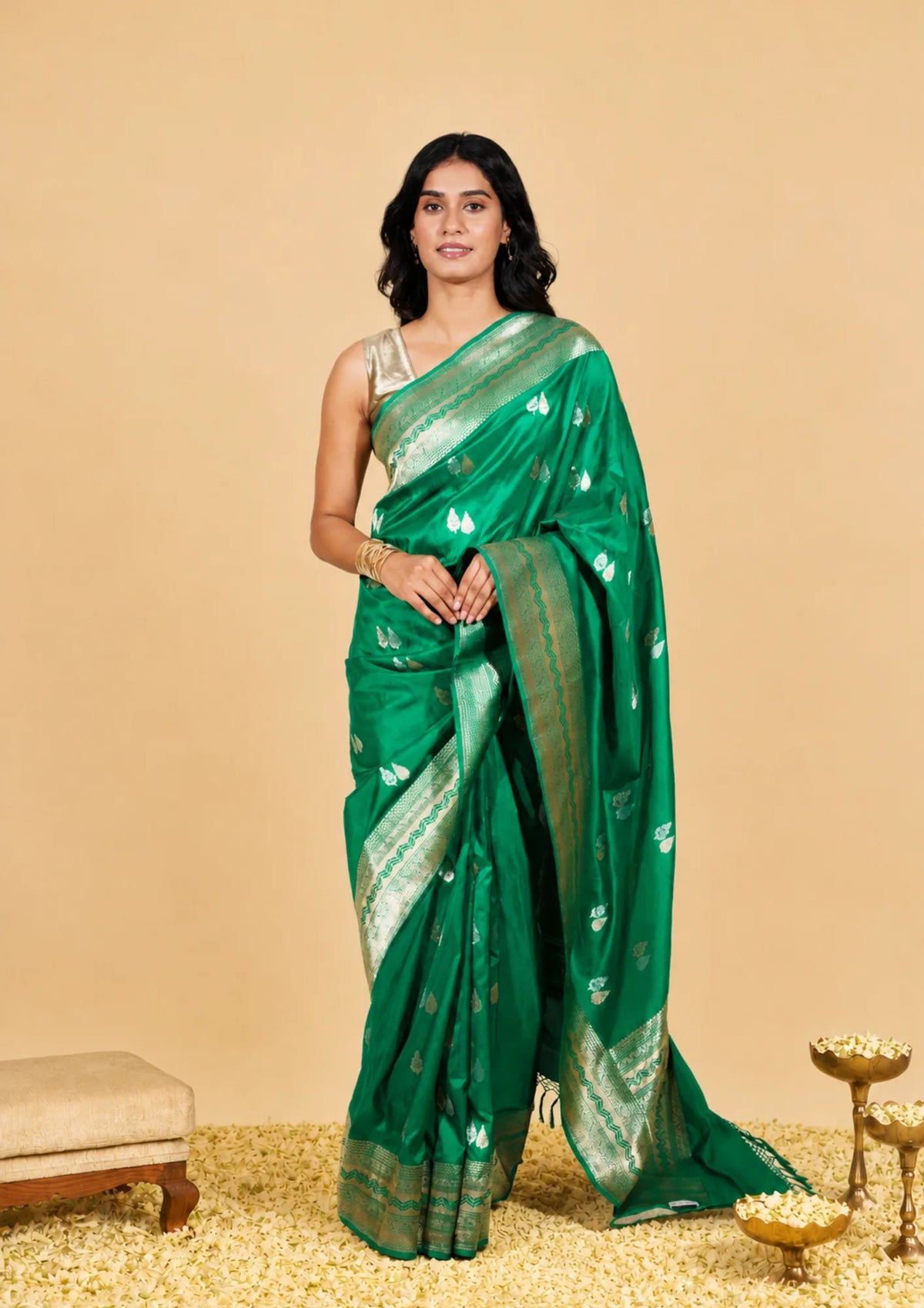 Emerald Banarasi Silk Saree