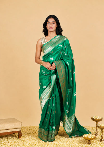 Emerald Banarasi Silk Saree