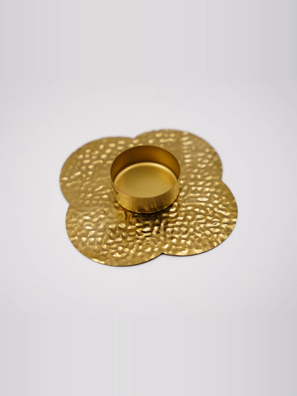 Hammered Flower Brass Tea Light Holder