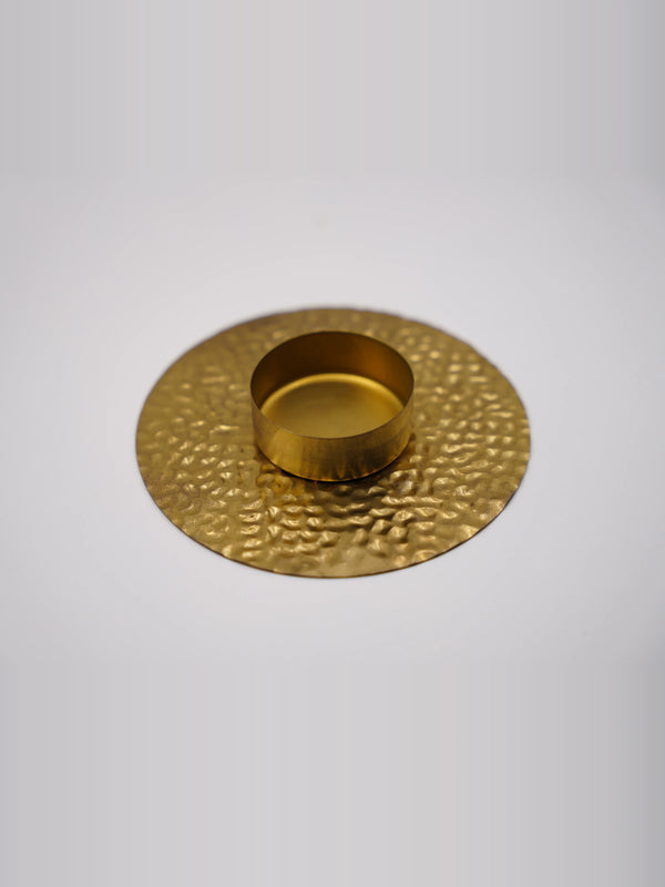 Hammered Round Brass Tea Light Holder