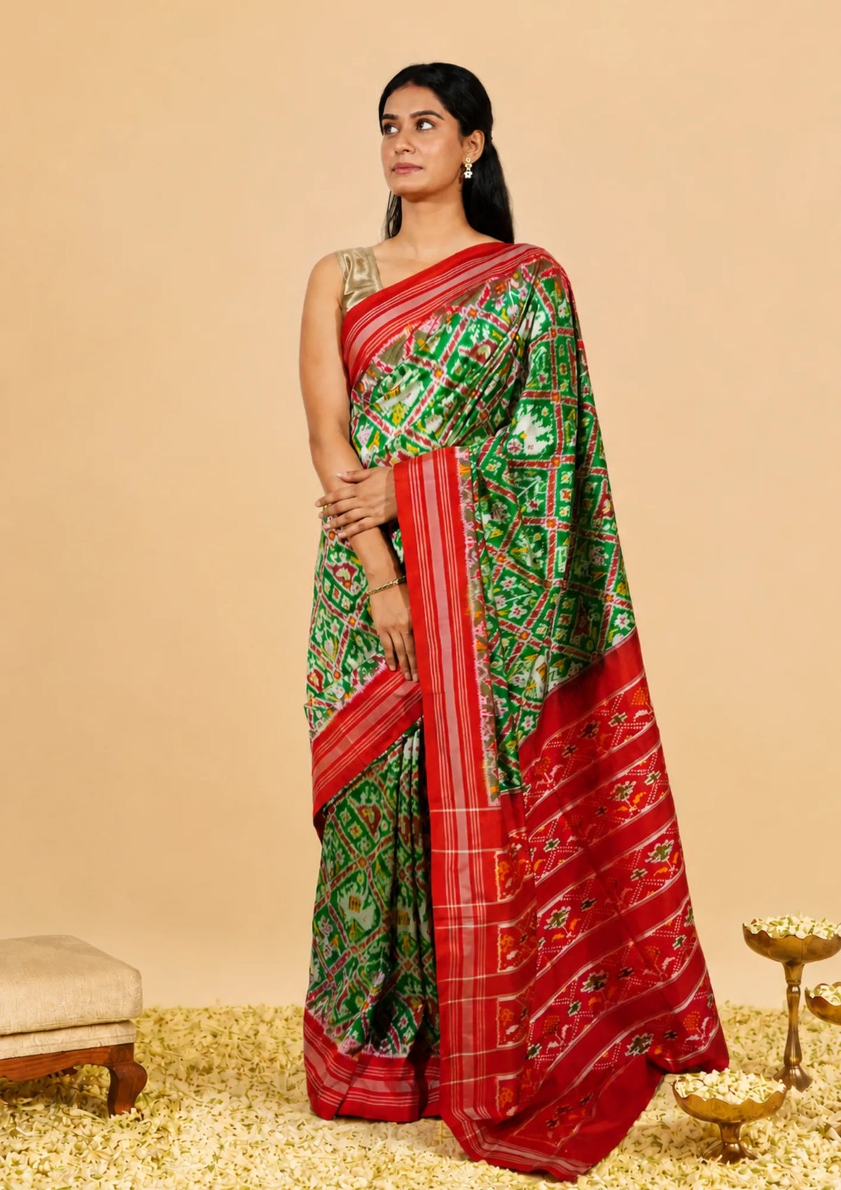 Heritage Green Pochampally Ikat Saree