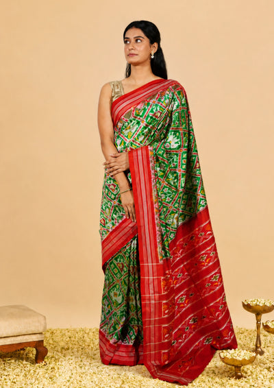 Heritage Green Pochampally Ikat Saree