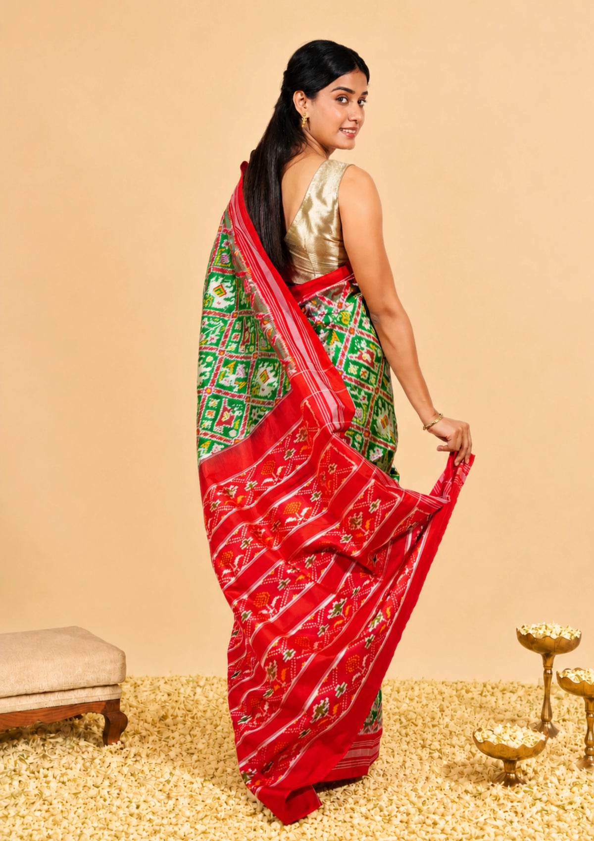 Heritage Green Pochampally Ikat Saree