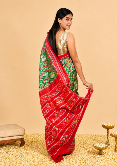 Heritage Green Pochampally Ikat Saree