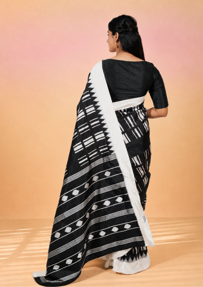 Ivory Edge Pochampally Ikat Saree