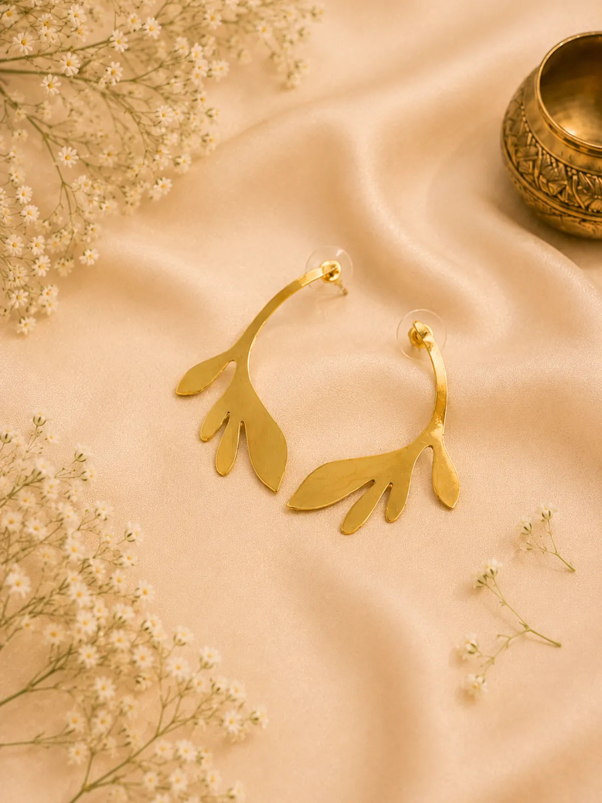Leafy Vine Brass Hoops