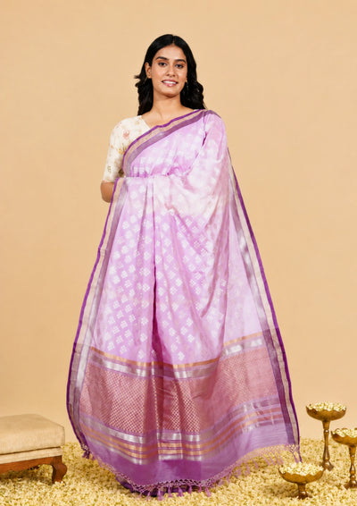 Lilac Silver Banarasi Saree