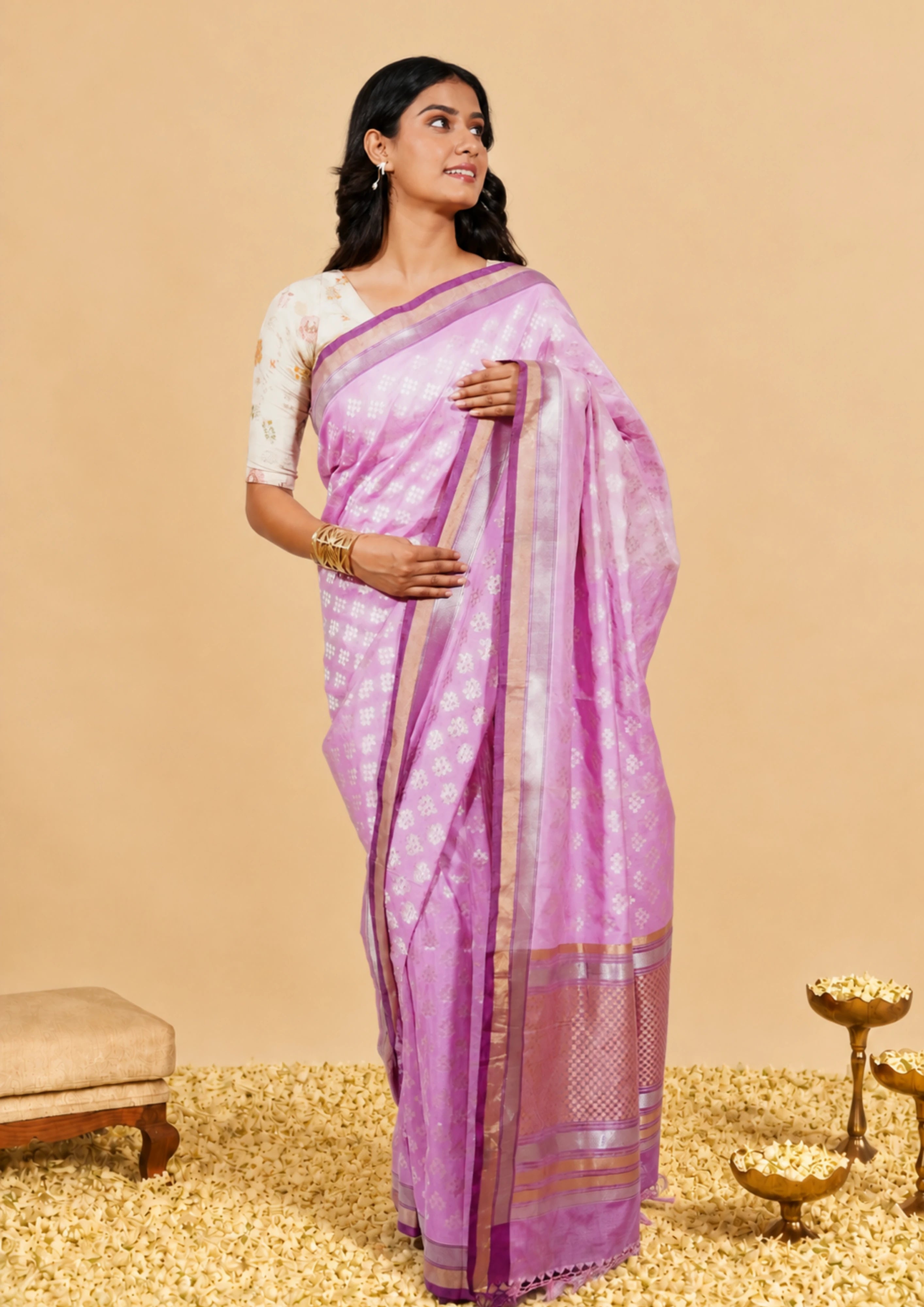 Lilac Silver Banarasi Saree