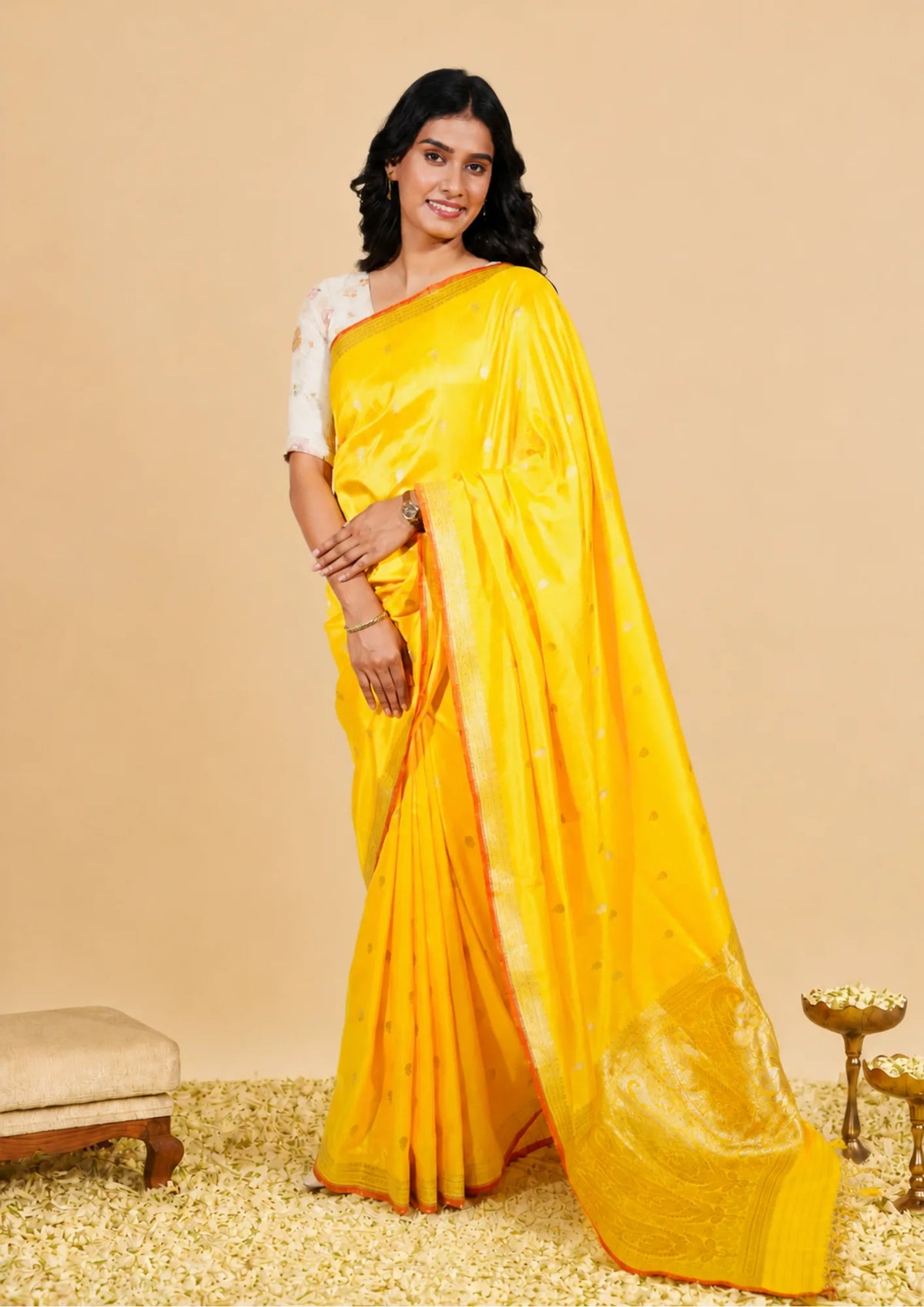 Marigold Banarasi Silk Saree