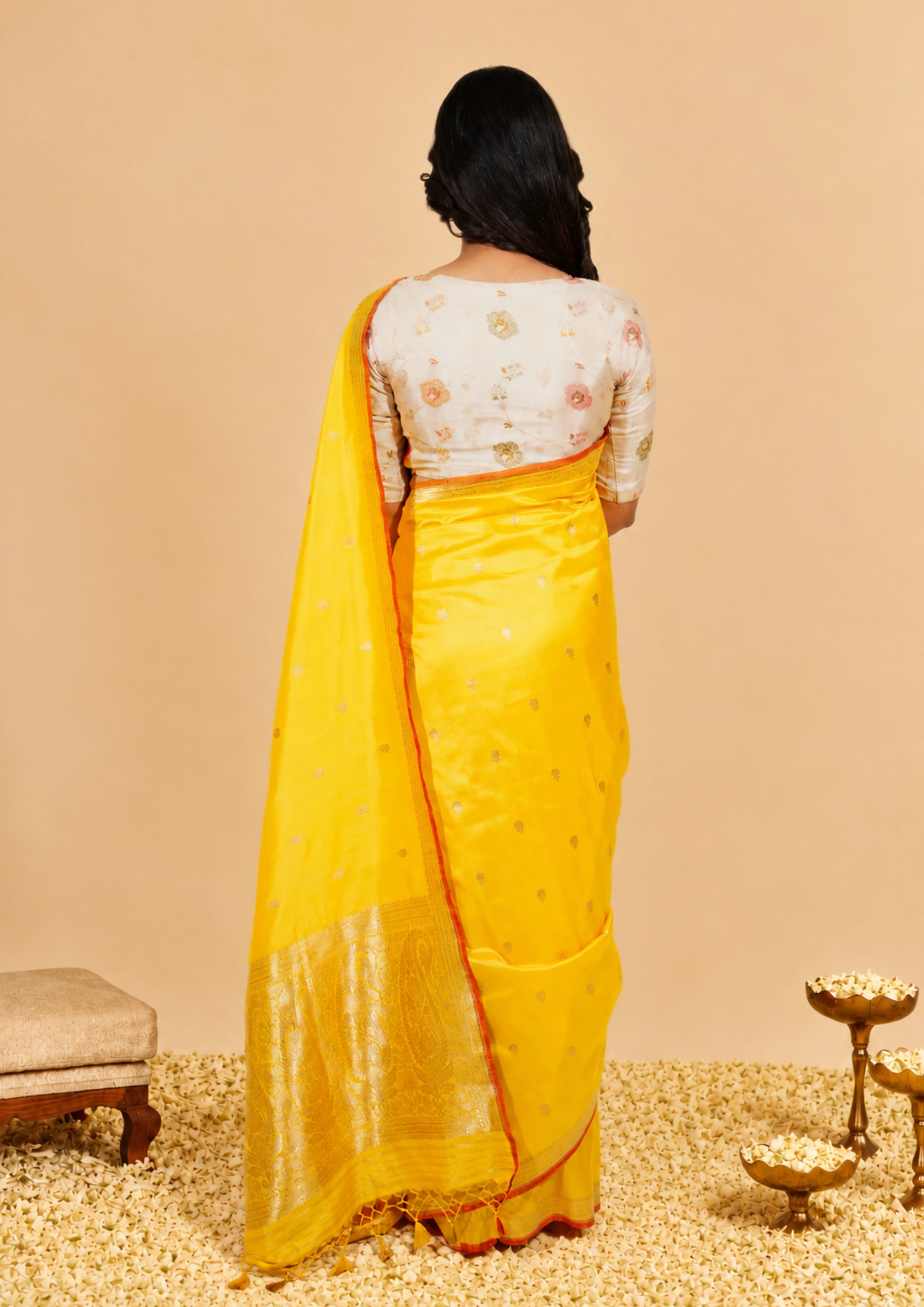 Marigold Banarasi Silk Saree