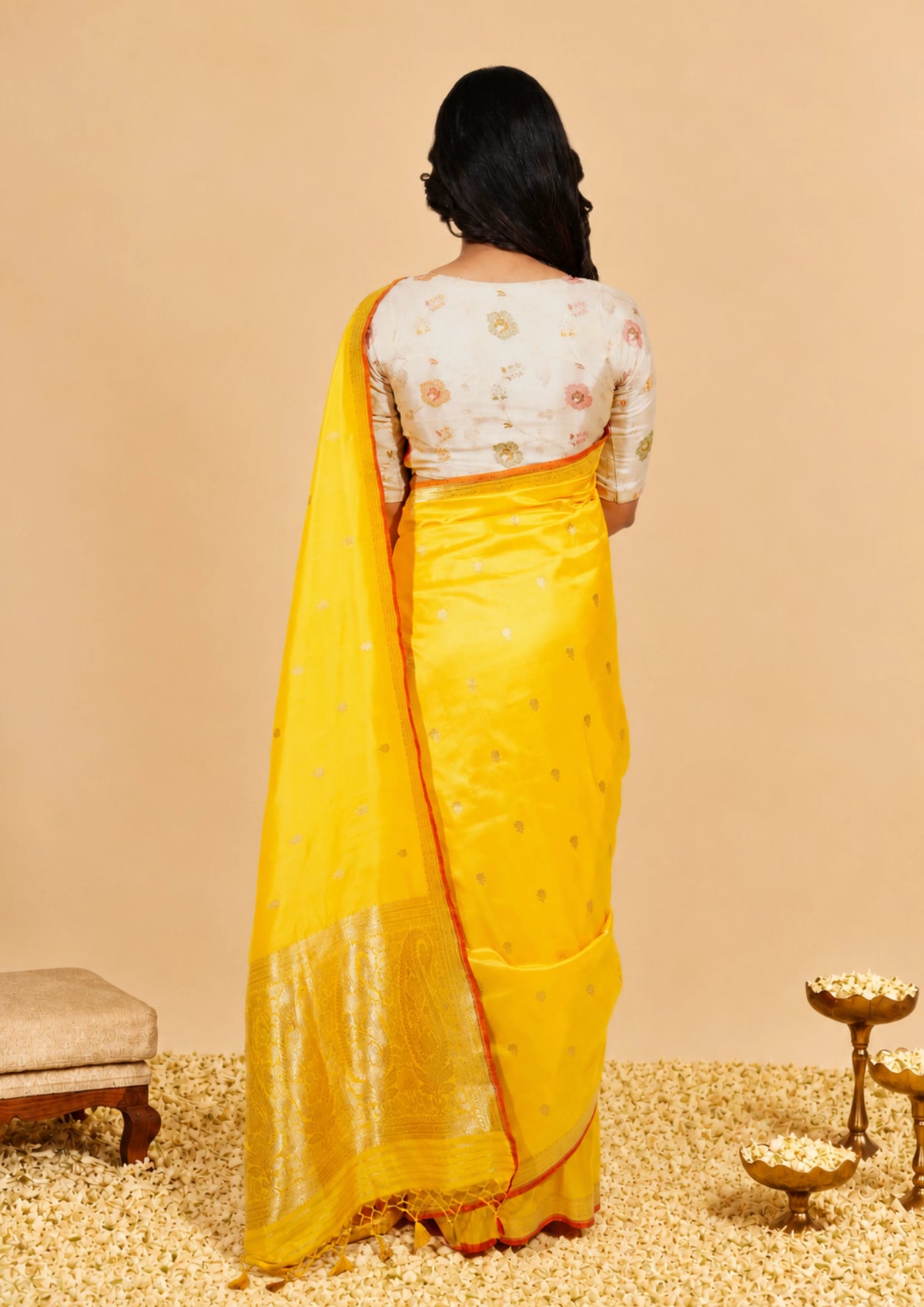 Marigold Banarasi Silk Saree