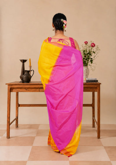 Marigold Fuchsia Banarasi Silk Saree
