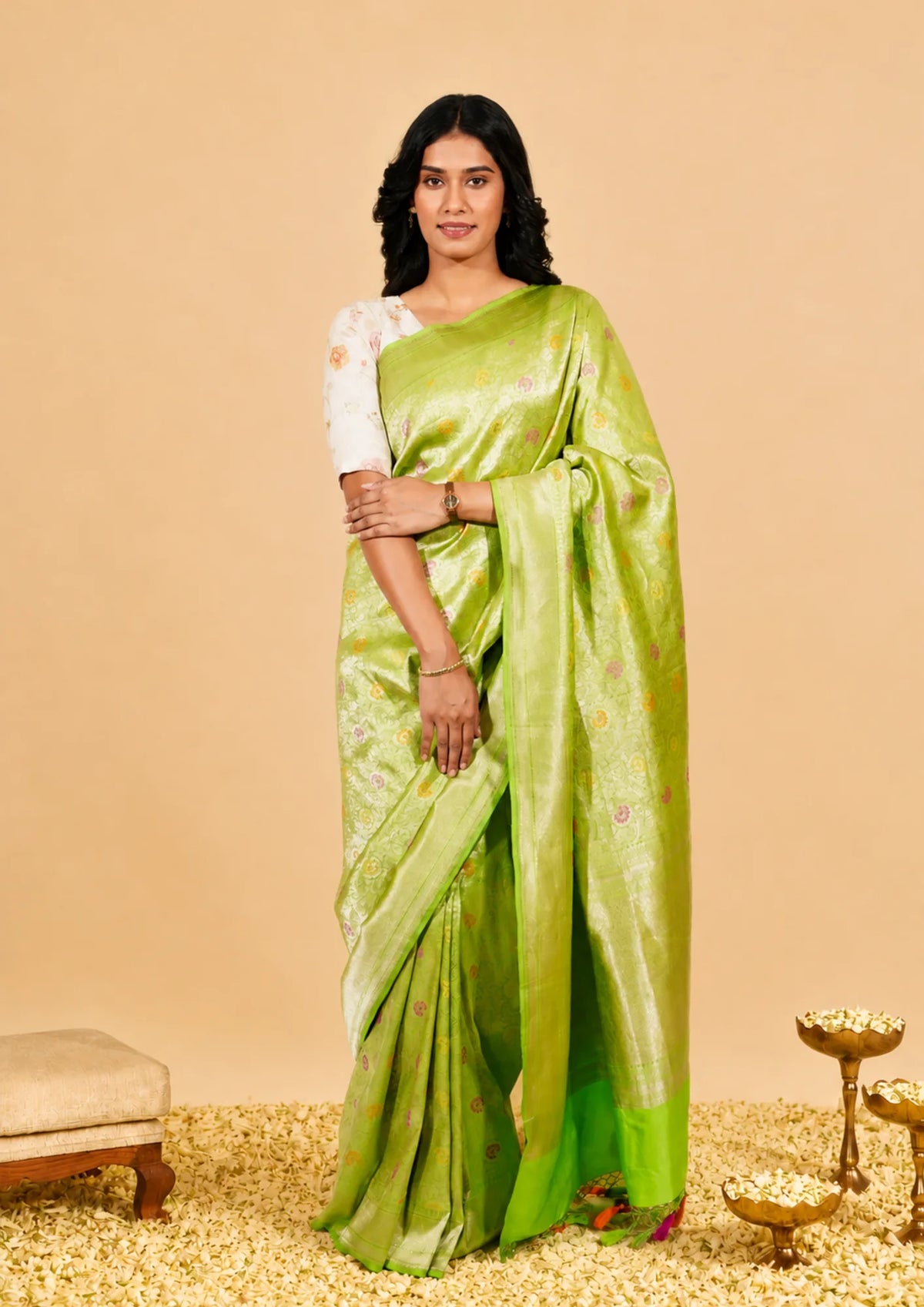 Mehendi Green Banarasi Silk Saree