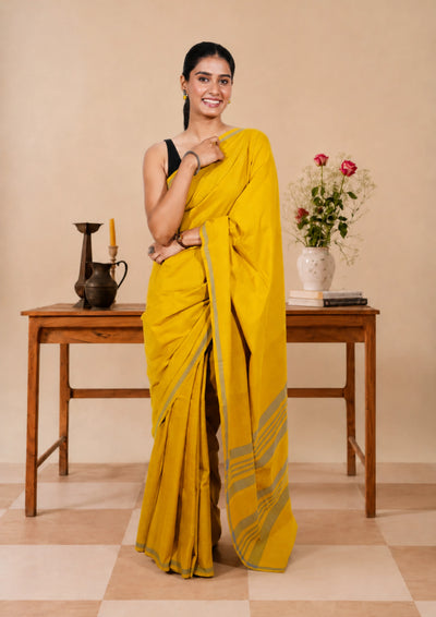 Mustard Handwoven Cotton Saree