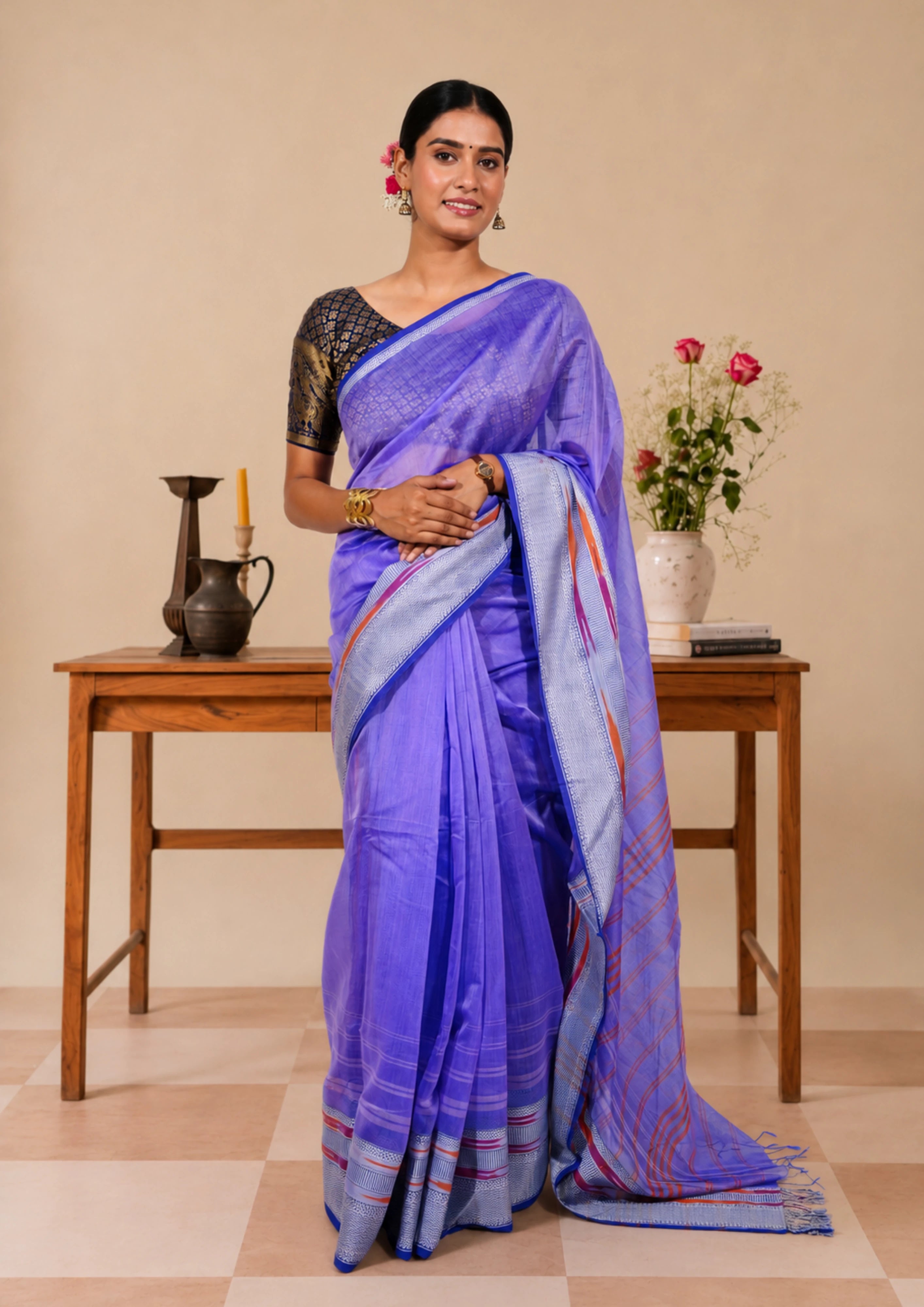 Periwinkle Maheswari Silk Saree