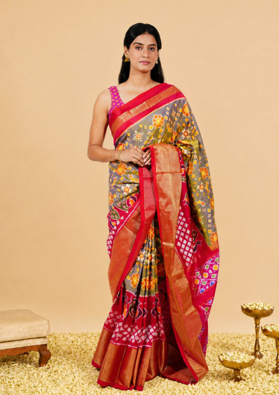 Rajsi Grey Pochampally Ikat Saree