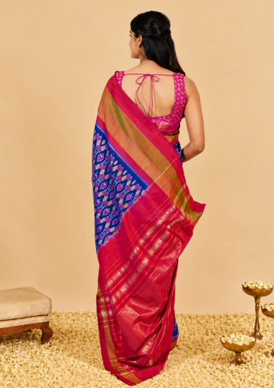 Royal Blue Ikkat & Pink Pochampally Heritage Saree