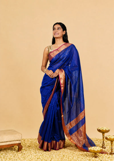 Sapphire Blue Banarasi Silk Saree