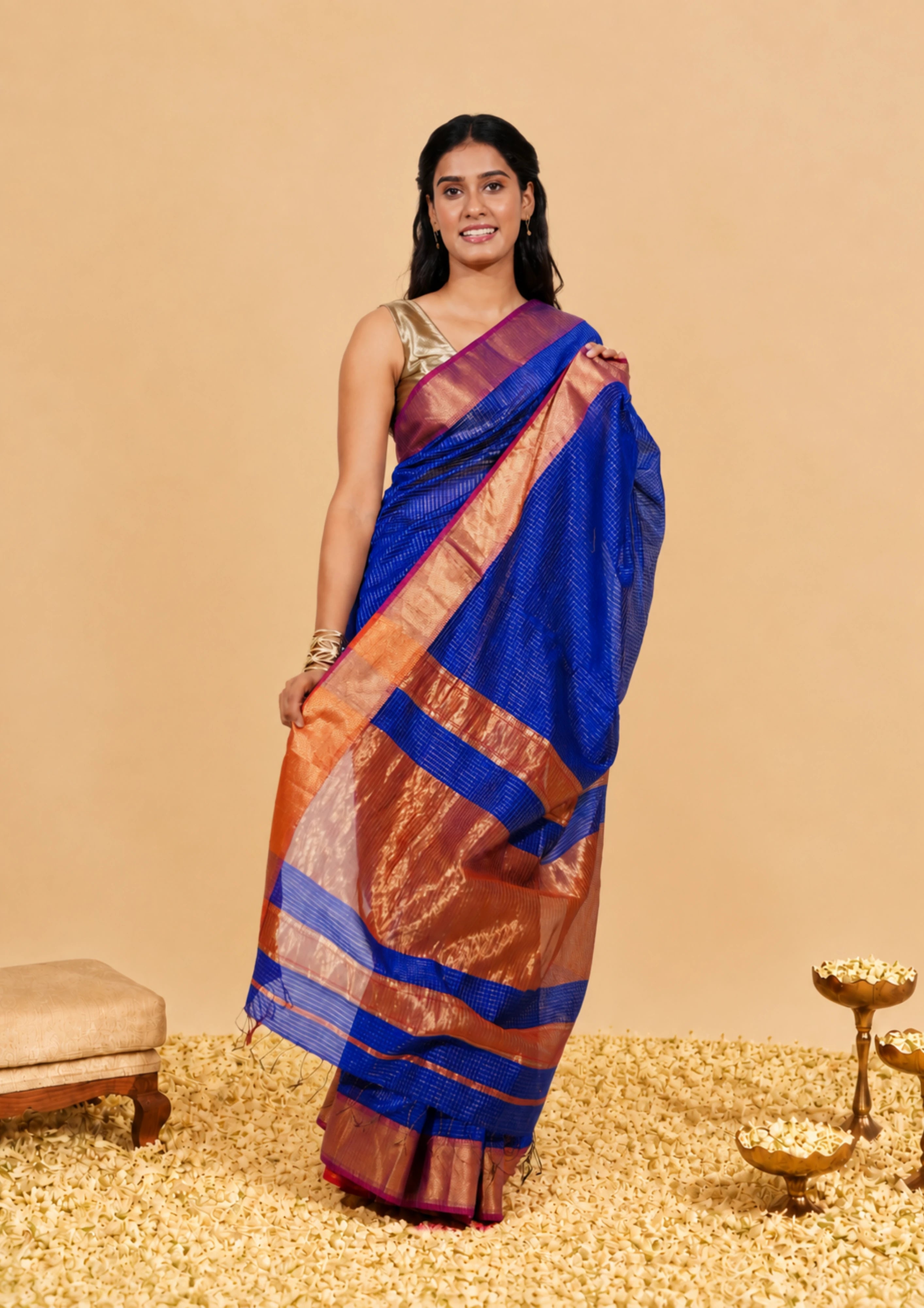Sapphire Blue Banarasi Silk Saree