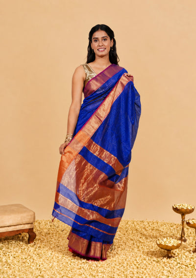 Sapphire Blue Banarasi Silk Saree