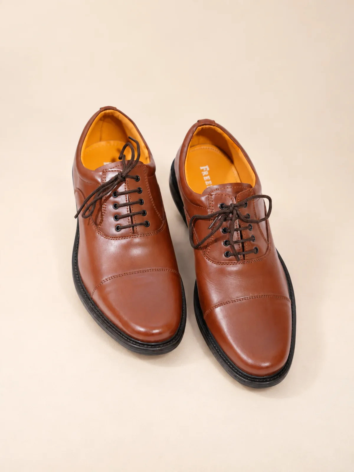 Tan Leather Cap Toe Derby Shoes