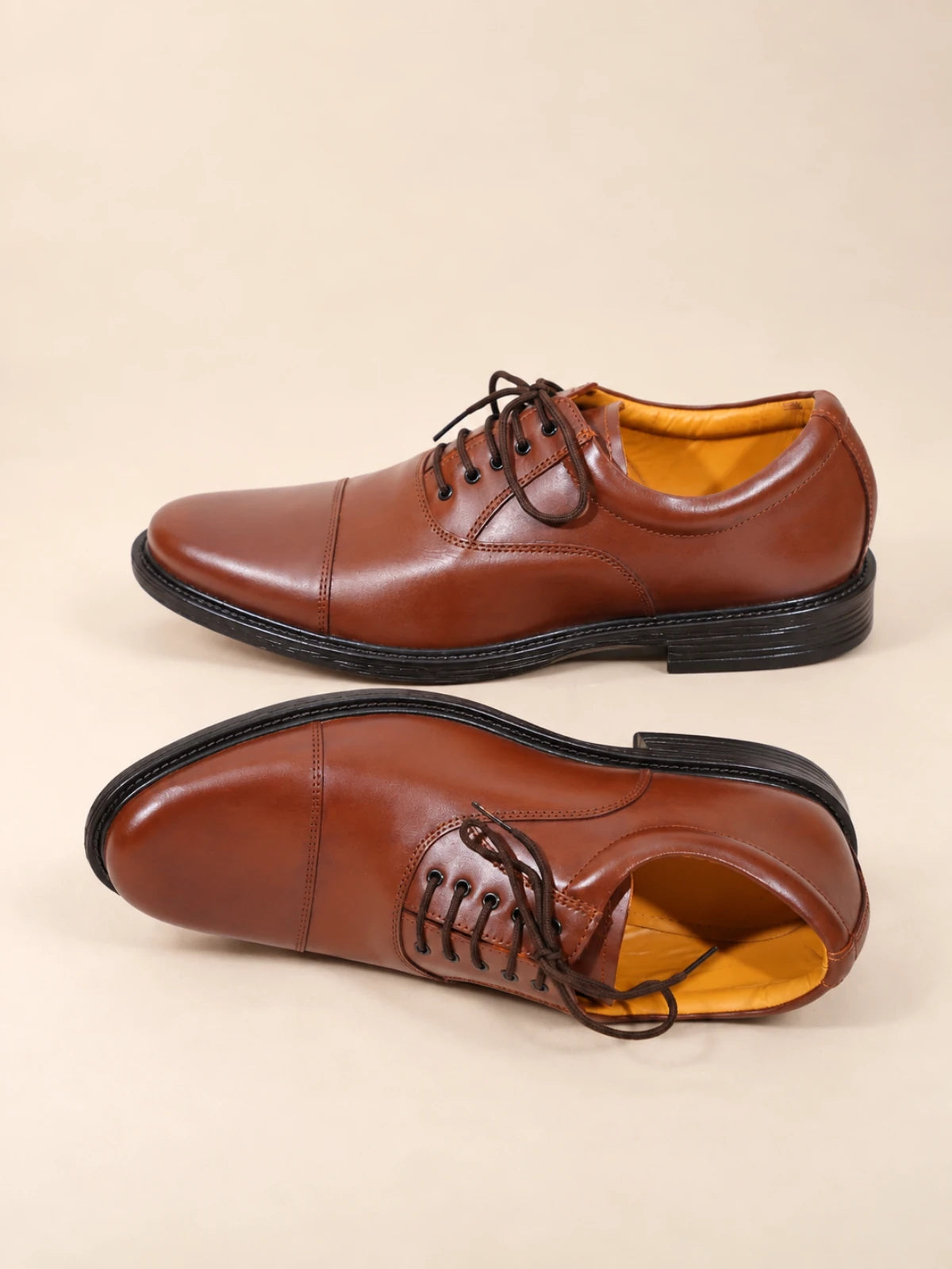 Tan Leather Cap Toe Derby Shoes
