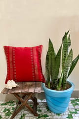 Block Printing Red Hand Embroidered Cushion Cover