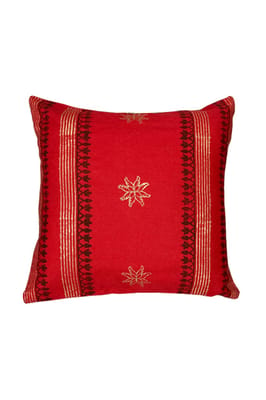 Block Printing / Hand Embroidered / Cushion Cover / Red Colour