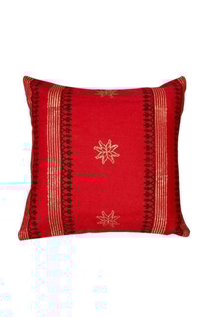 Block Printing / Hand Embroidered / Cushion Cover / Red Colour