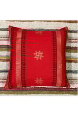 Block Printing / Hand Embroidered / Cushion Cover / Red Colour