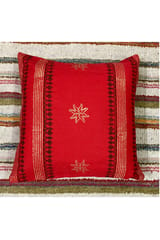 Block Printing / Hand Embroidered / Cushion Cover / Red Colour