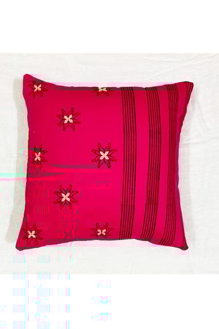 Block Printing / Hand Embroidered / Cushion Cover / Pink Colour