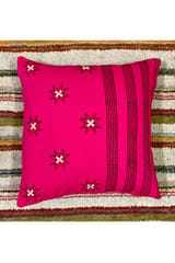 Block Printing / Hand Embroidered / Cushion Cover / Pink Colour