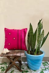 Block Printing / Hand Embroidered / Cushion Cover / Pink Colour