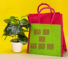 USA Jute Bag | Green & Pink | Handcrafted | Reusable and Biodegradable JL0025