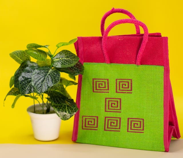 USA Jute Bag | Green & Pink | Handcrafted | Reusable and Biodegradable JL0025