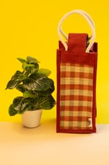 Oxford Jute Water Bottle Bag | Maroon | Handcrafted | 100% natural JL0028