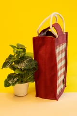 Oxford Jute Water Bottle Bag | Maroon | Handcrafted | 100% natural JL0028