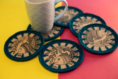 Handmade Crochet And Madhubani Coaster - Fish (Pack Of 6)