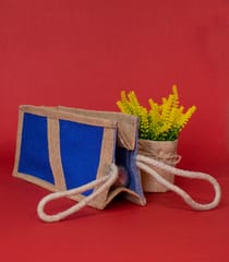 Blue & Beige Jute Water Bottle Bag