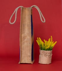 Blue & Beige Jute Water Bottle Bag