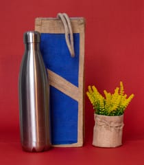 Blue & Beige Jute Water Bottle Bag