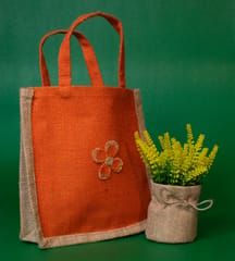 Orange & Beige Jute Carry Bag