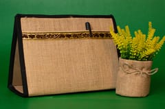 Jute Desktop Stationery Organiser / Double Pocket