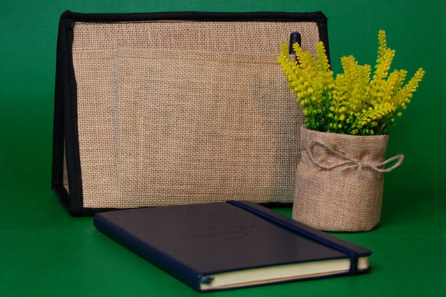 Jute Desktop Stationery Organiser / Double Pocket