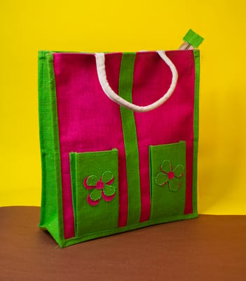 Pink & Green Designer Organic Shopping Bag