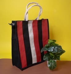 Red & White Striped Jute Carry Bag