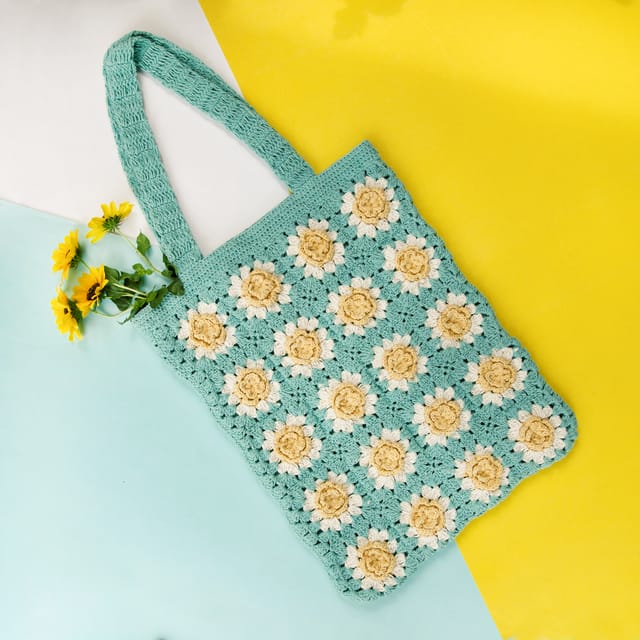 Yellow & Blue Braided Tote Bag